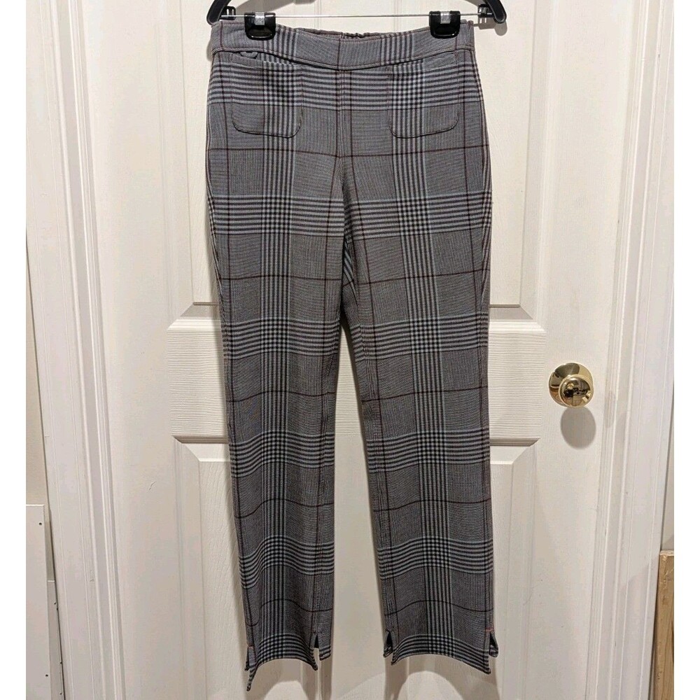 Office Siren Quiet Luxury Plaid Trousers‎ Argent USA Size 6 Career Chic